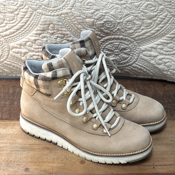 Cole Haan Shoes - Cole Haan Grands boots tan w/brown plaid trim near new condition Women's 7.5